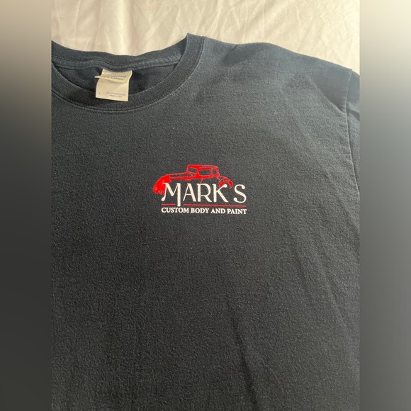 Men's Vintage Gildan Mark's Custom Body And Paint Black T-Shirt Size Large - Picture 3 of 13